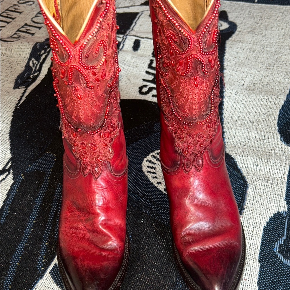 Lucchese Red Embellished Heeled Boots